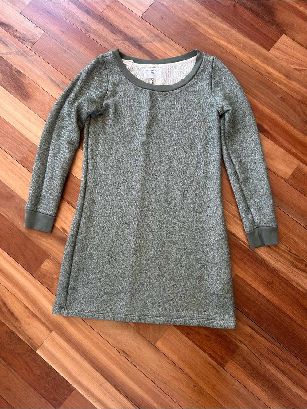 Sol Angeles Luxury Olive Green French Terry Sweatshirt Dress Large - Made in USA